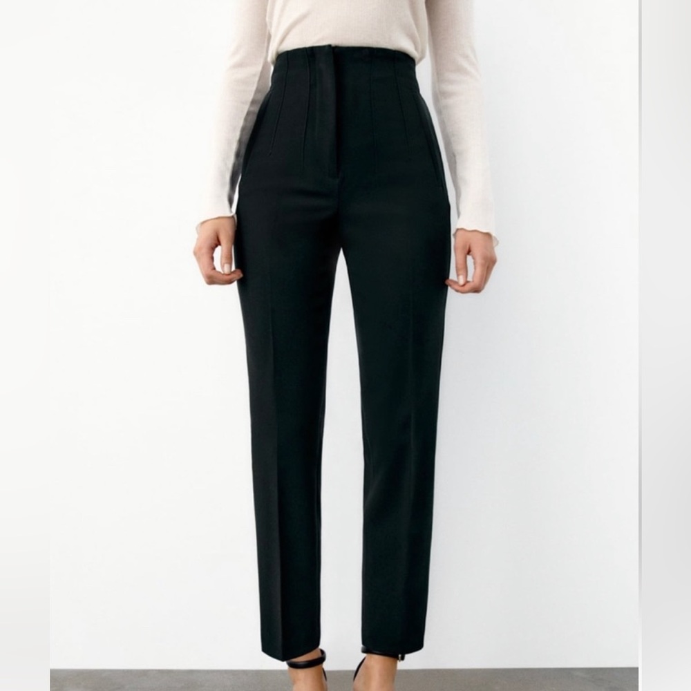 Zara High Waist Ankle Pants Black Sz XL NWT